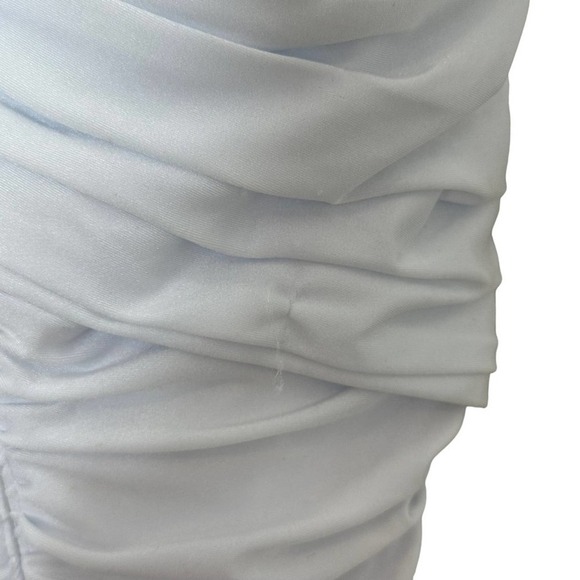 NWT LA FEMME Sz 2 One Shoulder Shiny Ruched Jersey Gown White - Picture 5 of 9